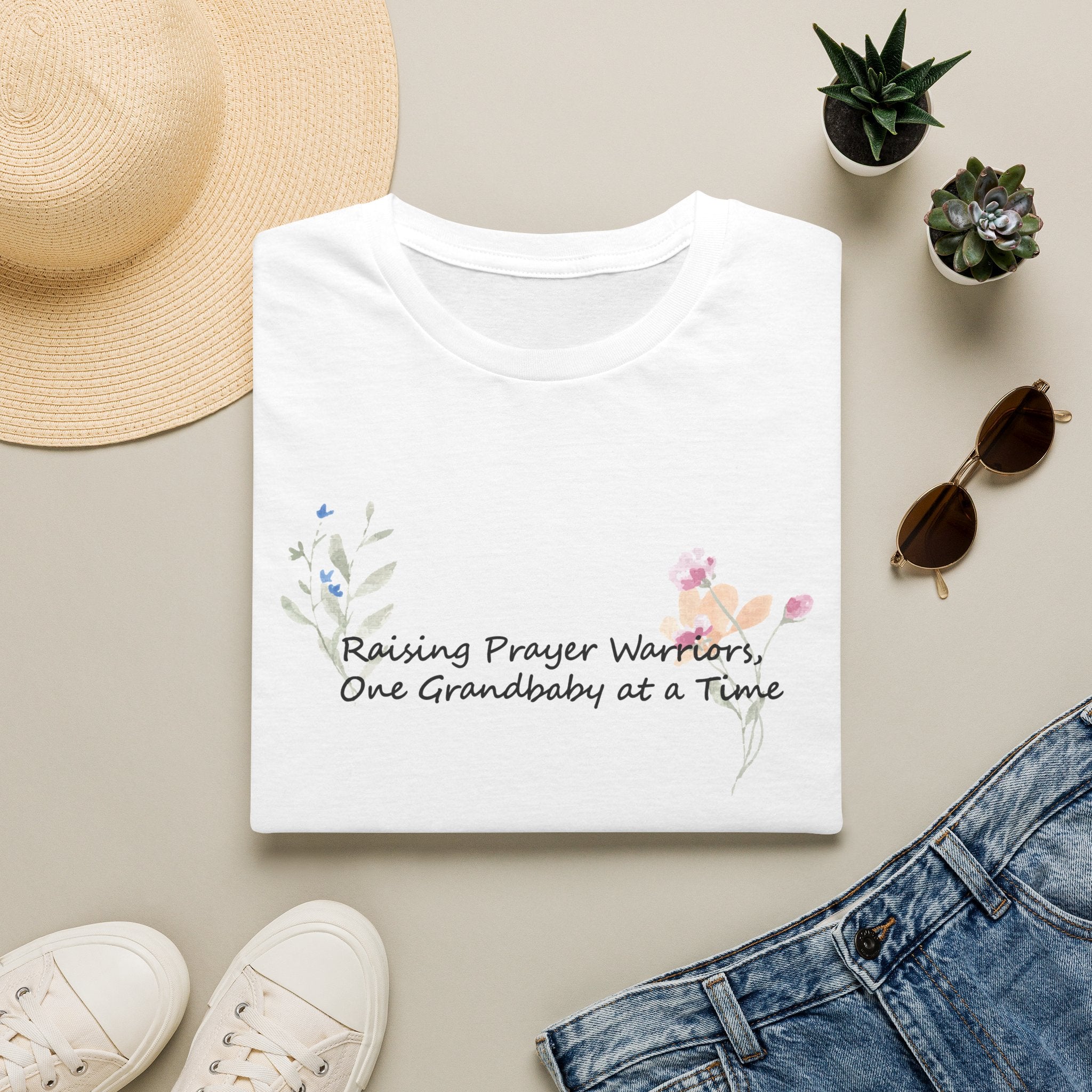 T-Shirt — "Raising Prayer Warriors, One Grandbaby at a Time" Floral Grandmother Tee